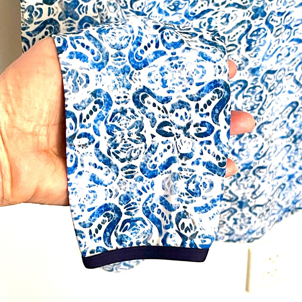 Lands End Long Sleeve Blouse Blue/White - Picture 6 of 8